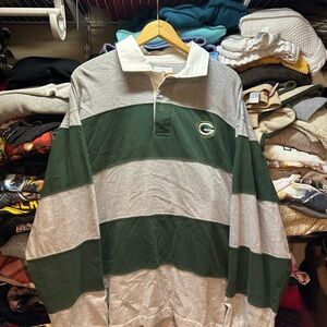 Vintage Y2K Green Bay Packers Rugby Polo Shirt Size XL Green Gray Striped